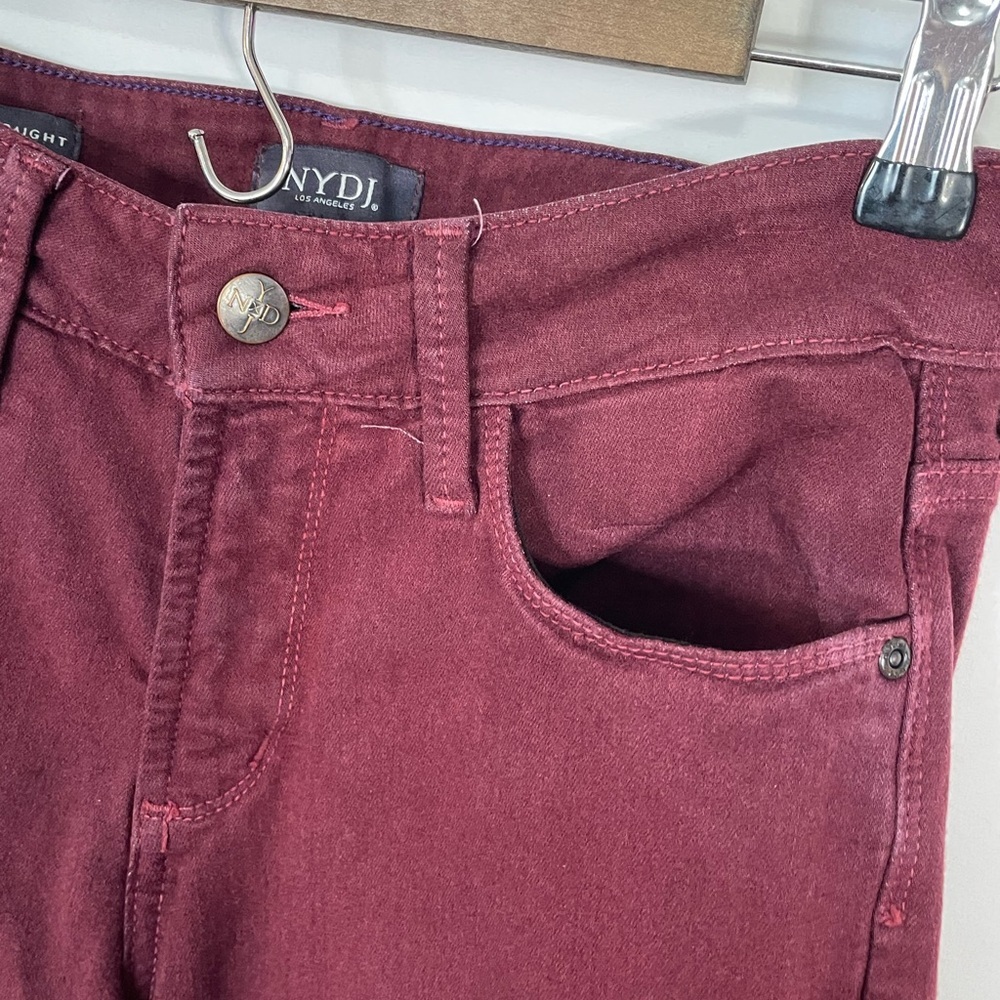 Women’s 4 NYDJ Maroon Pants Straight Leg Lifting Tuck Contouring Denim Jeans - Picture 2 of 13